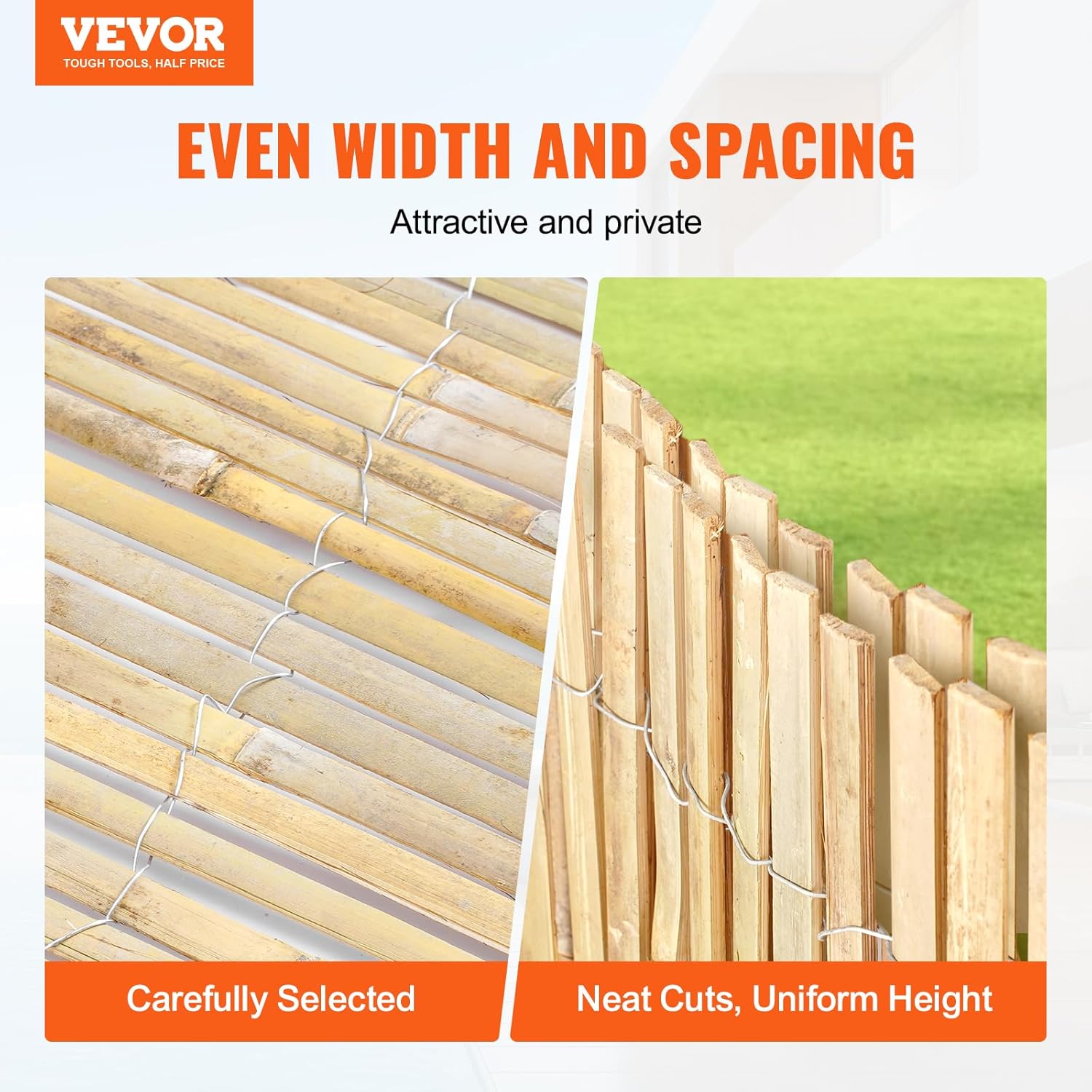 VEVOR Natural Bamboo Privacy Fence Screen, Eco-Friendly Decorative Bamboo Slat Fence, 6 ft H x 16 ft L Panel, for Garden, Backyard, Balcony, Patio, Pool Side-VerdiqueGarden
