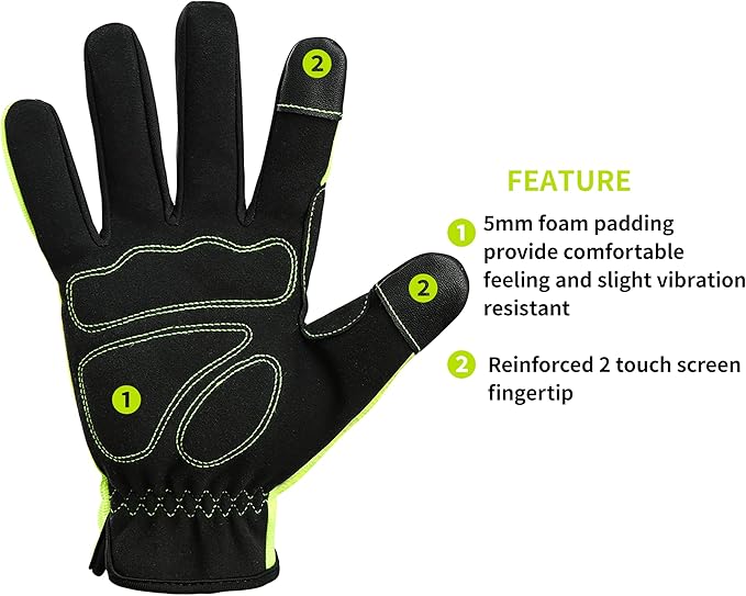 DULFINE High Performance Work Gloves For Men(3 Pairs Pack),Hi-Vis Yellow Color,High Dexterity Touch Screen For Multipurpose,Excellent Grip (Medium)-VerdiqueGarden