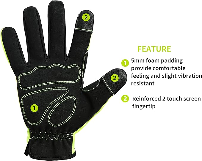 DULFINE High Performance Work Gloves For Men(3 Pairs Pack),Hi-Vis Yellow Color,High Dexterity Touch Screen For Multipurpose,Excellent Grip (Large)-VerdiqueGarden