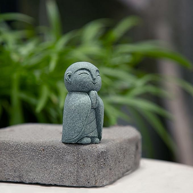 OwMell Japanese Jizo Monk Statue Praying, Buddha Jizo Statue Figurine Memorial Statue Aquarium Decoration for Garden Outdoor Ornament 2.6" - Namaste-VerdiqueGarden