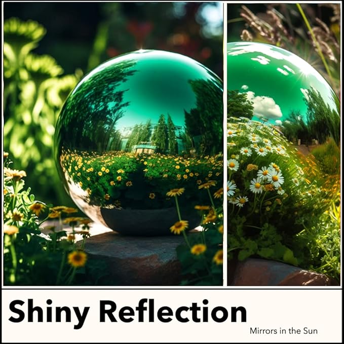 10 Inch Stainless Steel Gazing Globe,v2croft Hollow Ball Mirrored Surface Polished Shiny Sphere,Garden Stainless Steel Gazing Ball for Outdoor Lawn Pond Yard Ornament(Green)-VerdiqueGarden
