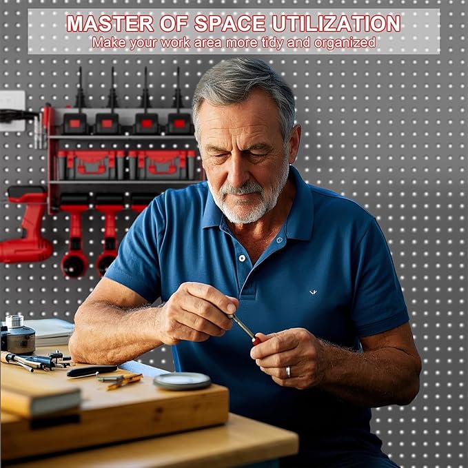 Power Tool Organizer with Charging Station, 6 Drill Holder Wall Mount, 3 Layer Garage Tool Organizer with Hooks, Screwdriver, Drill Bit Rack, Heavy Duty Utility Shelf for Garage, Gifts for Men-VerdiqueGarden