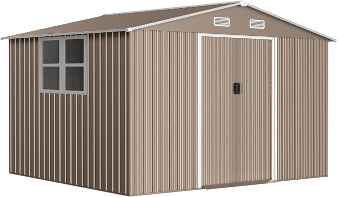 10FT x 8FT Metal Outdoor Storage Shed,Garden Sheds & Outdoor Storage w/Lockable Sliding Doors & Air Vent,Metal Shed for Backyard,Garden,Patio,Lawn-VerdiqueGarden