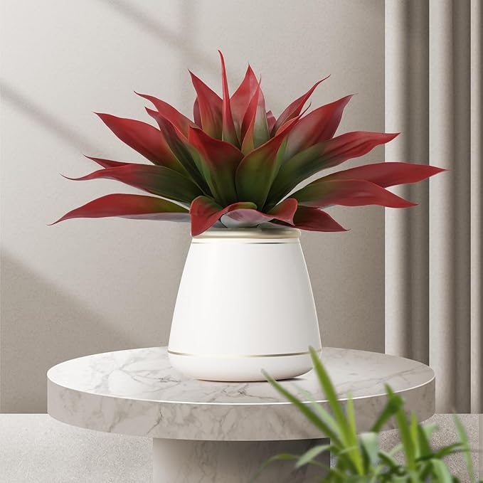 Artificial Agave Plants,Large UV Resistant Fake Agave Planters for Indoor and Outdoor Decorating Tropical Plant Succulents Greenery Indoor Decor (2Pack,22" Red)-VerdiqueGarden