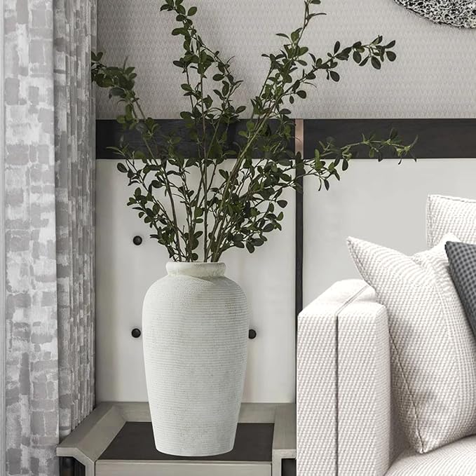 Decorative Ceramic Rustic vase,Tall vase for Minimalist Decoration,11" Large Vintage Vase for Home Decor,Centerpiece,Living Room,Enterway,White-VerdiqueGarden