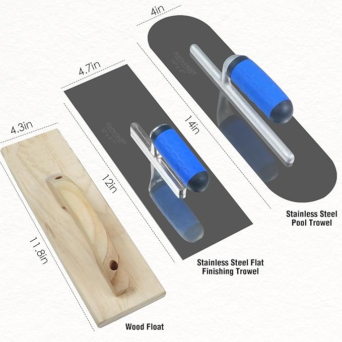 10PCS Concrete Trowel Set, Masonry Hand Tool Set Includes Large Flat Finishing and Pool Trowel, Wood Float, Concrete Edger and Groover, Margin Gauging, Wire Twister, Gloves & Carry Bag-VerdiqueGarden