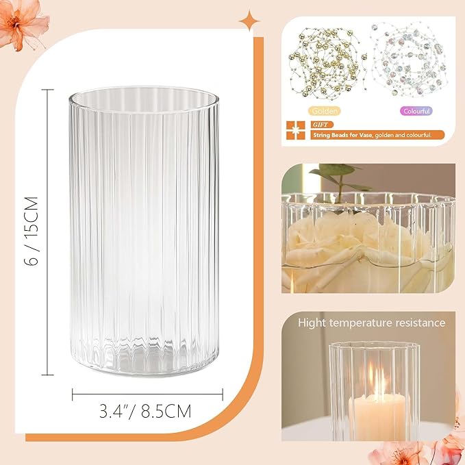 12pcs Glass Vase Cylinder Vases for Centerpieces Small Flower Glass Vases Bud Vases Home Decor Centerpiece Table Flower Vase Decorations for Office Beautification＆Holiday 6 Inch Tall-VerdiqueGarden