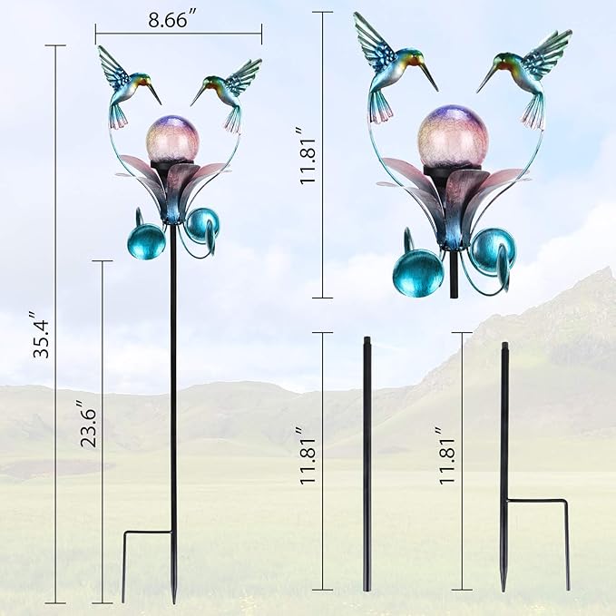 VCUTEKA Solar Lights Outdoor Metal Garden Stake Waterproof Crackle Glass Globe Garden Decor Hummingbird for Pathway, Lawn, Patio, Yard-VerdiqueGarden