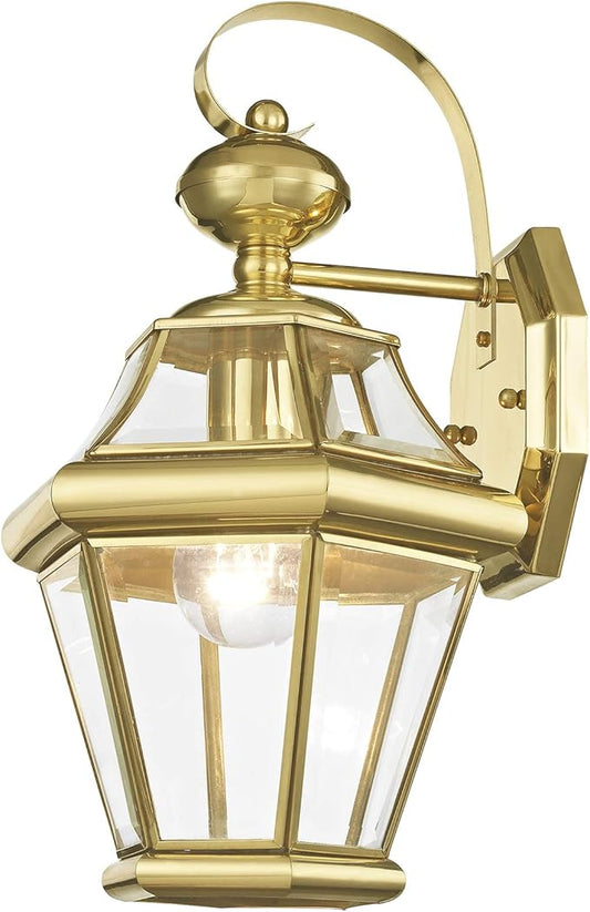 Livex Lighting 2161-02 Outdoor Wall Lantern with Clear Beveled Glass Shades, Polished Brass-VerdiqueGarden