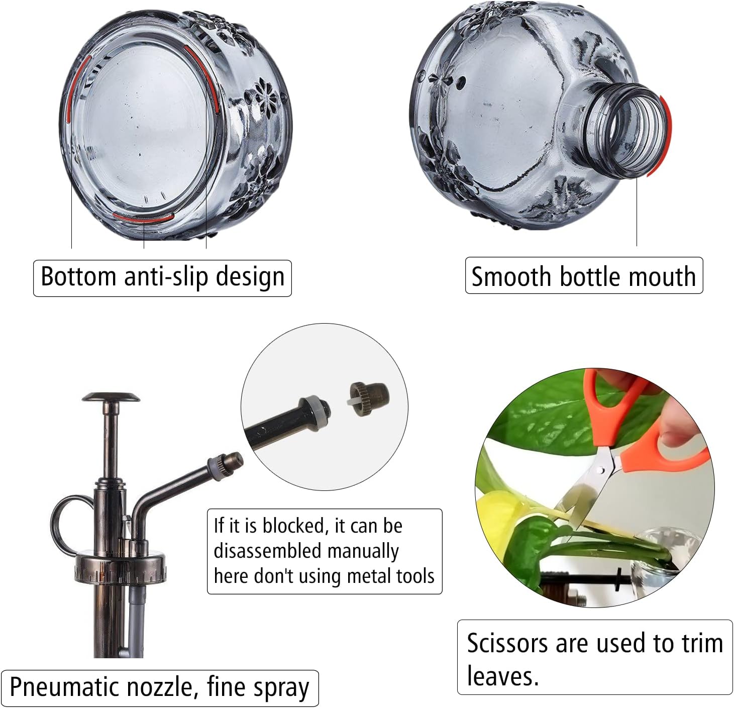 XXXFLOWER Glass Plant Mister Spray Indoor Plant Spritzer Succulent Watering Bottle with Bronze Pump 6 Inches for Home Decor Vintage (Grey)-VerdiqueGarden