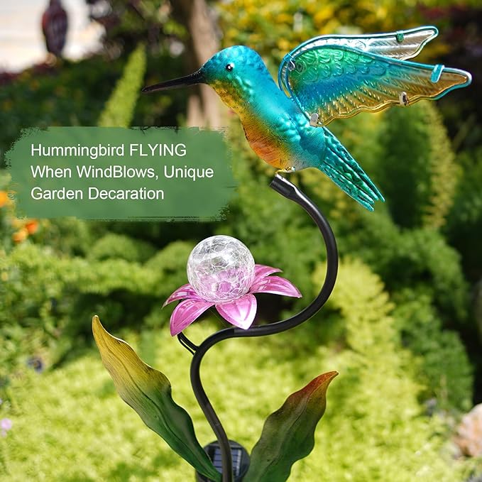 HONGLAND Outdoor Solar Lights for Garden Decor - 46 Inch Hummingbird Solar Lights for Outside, Solar Hummingbird Decorative Garden Stakes for Lawn Patio Yard-VerdiqueGarden