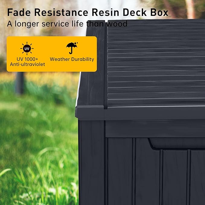 DRATO 180 Gallon Deck Box, Waterproof Resin Large Outdoor Storgae Box for Patio Furniture, Patio Cushions, Gardening Tools, Pool and Sports Supplies, Lockable-VerdiqueGarden