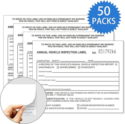 Annual Vehicle Inspection Label 50 Pack Interior Vehicle Inspection 2-Ply Adhesive Vinyl with Mylar Laminate 5" x 4" Meet DOT Requirements-VerdiqueGarden