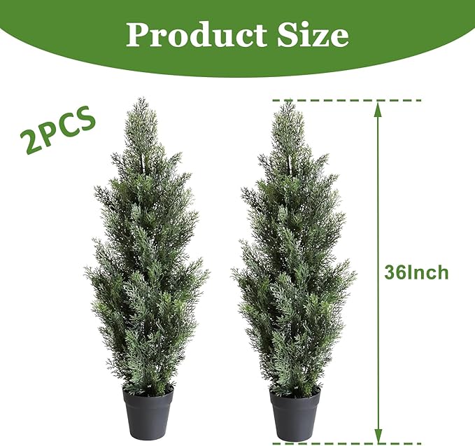 momoplant Artificial Cedar Topiary Trees 3 Ft Fake Cedar Shrubs Set of 2 Faux Cypress Potted Plants for Outdoor Indoor Decor-VerdiqueGarden