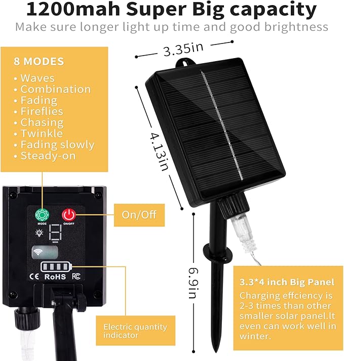 32.8 * 6.56FT Large Size Solar Curtain Lights Outdoor, 8 Modes String Icicle Lights, Garden Christmas Decortions for Patio, Gazebo, Eaves, Fence, Tree, Porch (Multicolor)-VerdiqueGarden
