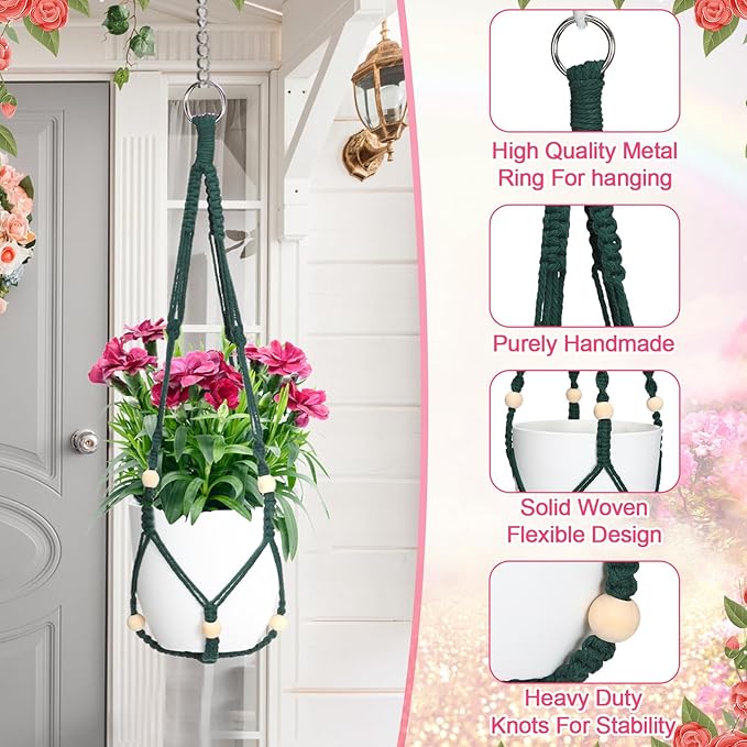 Hoteam 12 Pcs Macrame Plant Hangers Macrame Hanging Planters for Indoor Plants Handmade Boho Hanging Baskets Flower Pots Holder for Outdoor Home Wall Decor-VerdiqueGarden