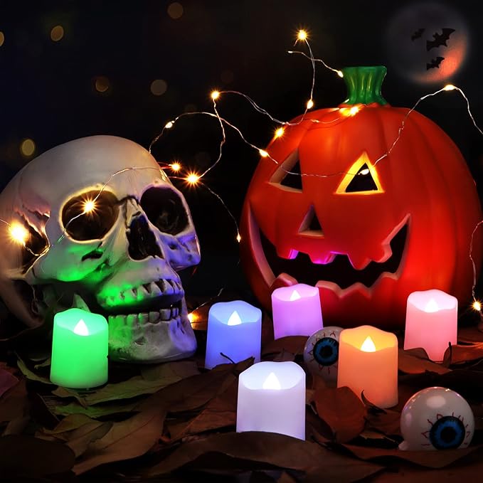 Flameless Tea Lights USB Recgargeable Candles, 12 Pack teaLights Candle Color Changing Flickering for Halloween, Garden, Home, Christmas Decorations-VerdiqueGarden