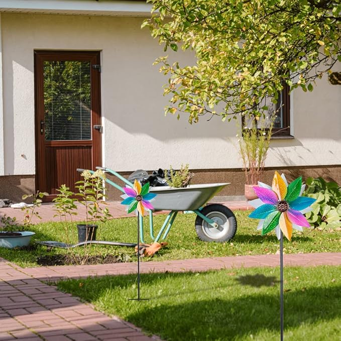 DREAMYSOUL Wind Spinners for Yard and Garden, 37" Wind Spinner Metal Colorful Kinetic Sculpture Spinners for Outdoor Patio Yard Lawn Garden Decorations (Double Blade)-VerdiqueGarden