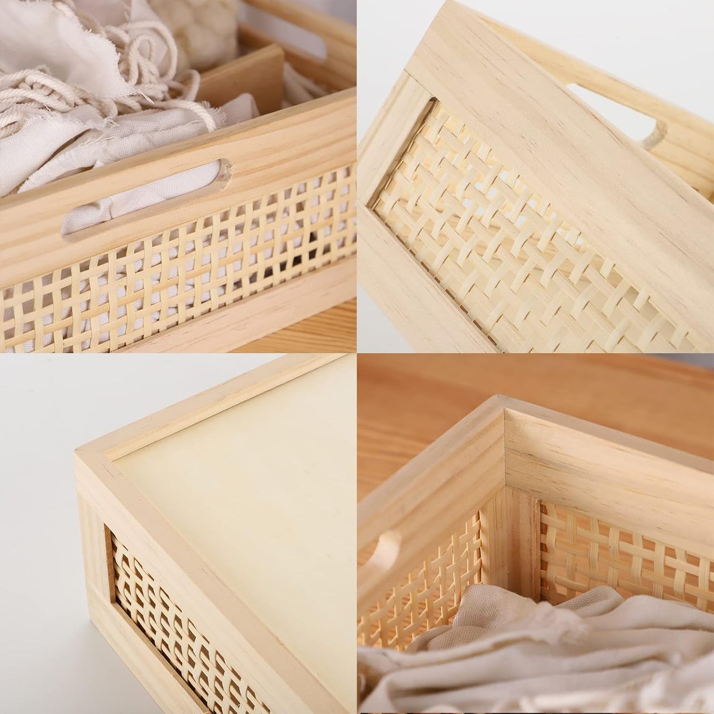 YRMT Wooden Baskets Shallow Wood Storage Basket Crate with Handles Decorative Storage Bins Organizer Rustic Farmhouse Countertop Basket for Shelves,Pantry,Kitchen-VerdiqueGarden