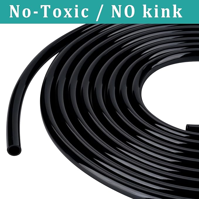 1" id - 25ft Black Vinyl Tubing Flexible PVC Tube Hybrid Hose Transfer Water Fuel Gas for Pond Fountain Garden Waterfall, Durable and Safe, with 2 Hose Clamps-VerdiqueGarden