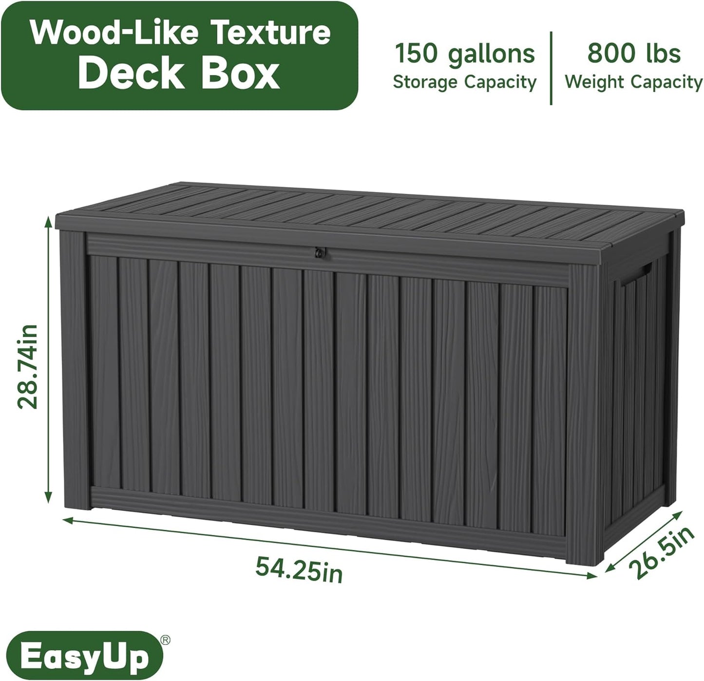 150 Gallon Outdoor Storage Box Waterproof, UV Resistant Resin Deck Box with Hydraulic Rod, Reinforced Stability for Patio, Garden, and Pool, Striped Black-VerdiqueGarden