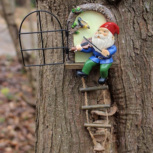 Funny Garden Gnome Statues, Creative Resin Dwarf Sculptures, Outdoor Yard Decor, Gnomes Tree Faces for Lawn, Patio, Porch, Miniature Fairy Garden Accessories, Novelty Gift for Indoor/Outdoor Use-VerdiqueGarden