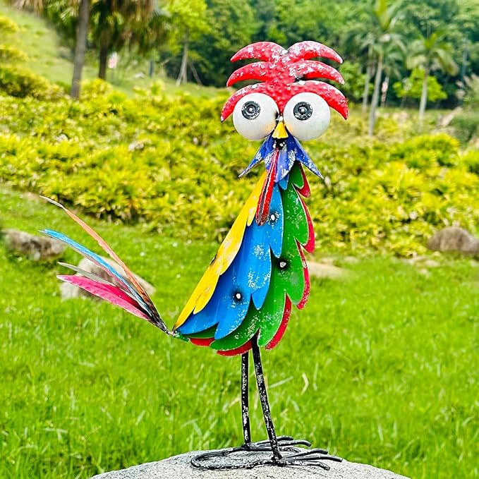 Natelf Outdoor Wacky Metal Rooster Yard Statue Decoration Roosters Decor Garden Statues Chicken Figurine Outside Decorations for Courtyard-VerdiqueGarden