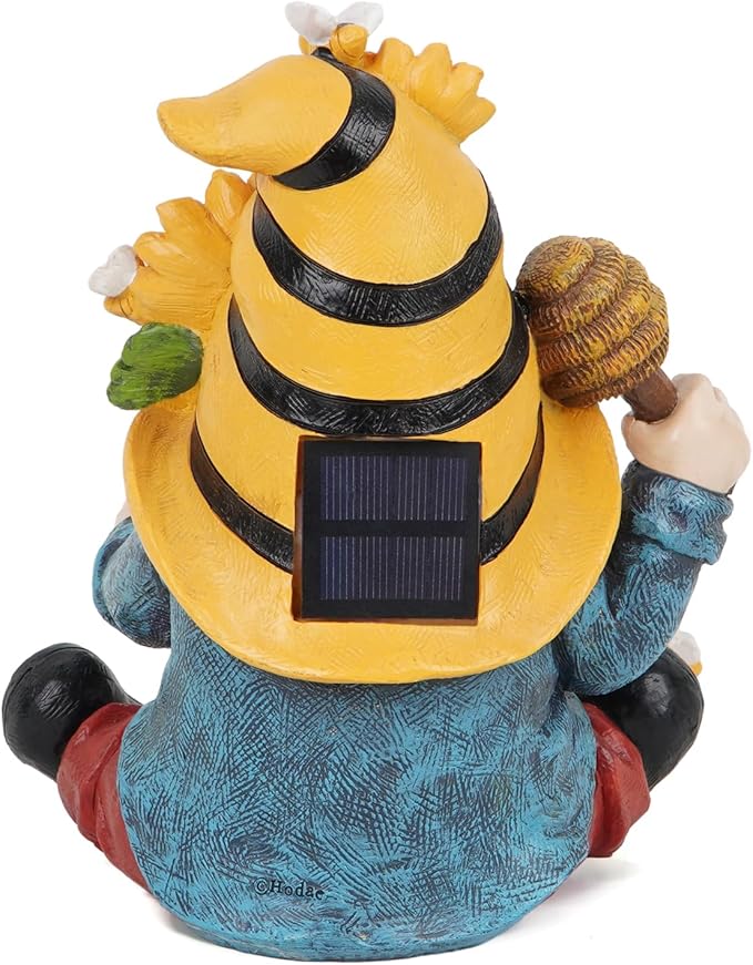 Hodao Spring Resin Garden Bumble Bee Themed Gnome Decorations-Solar-Powered Radiance-Honey Gnomes World Day Gifts Summer Lawn Garden Porch Sculptures & Statues Decorations-VerdiqueGarden