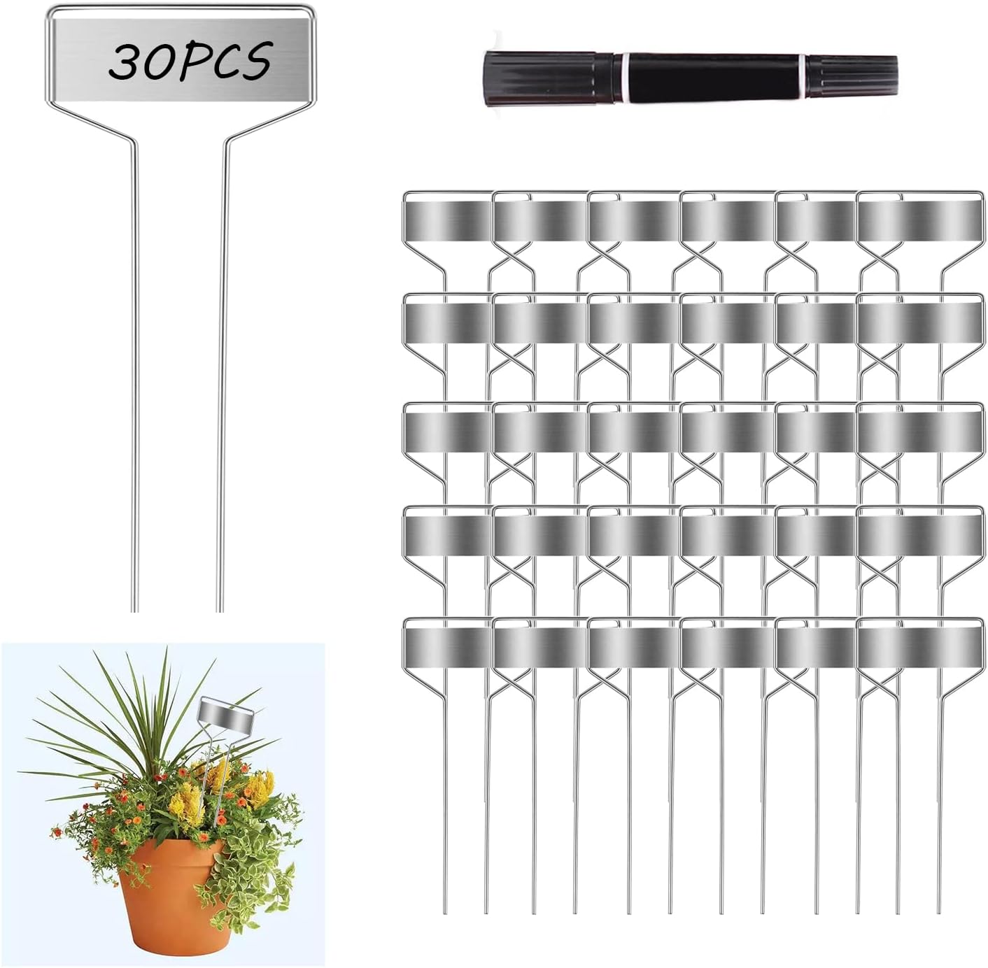 30pcs Plant Labels Plant Markers for Outdoor Plants 6inch Plant Labels for Seedlings Outdoor Garden Waterproof Plant Tags and Labels for Flower Vegetable Herbs Greenhouse (6 in, Silver)-VerdiqueGarden