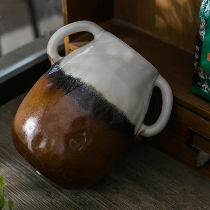 Multi Gradient Ceramic Vase with 2 Handles, Modern Farmhouse Decor, Rustic Terracotta Pottery, Decorative Flower Vases, Clay Small Vase, Centerpiece for Dining Table - 7 Inch Tall-VerdiqueGarden