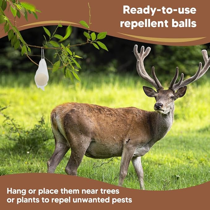 Deer Repellent, Rabbit Repellent Outdoor, Deer Deterrent for Plants, Keep Rabbits Out of Backyard, Deer and Rabbit Repellant, Deer Repellant Balls for Flowers Shrubs & Trees-10 Packs-VerdiqueGarden