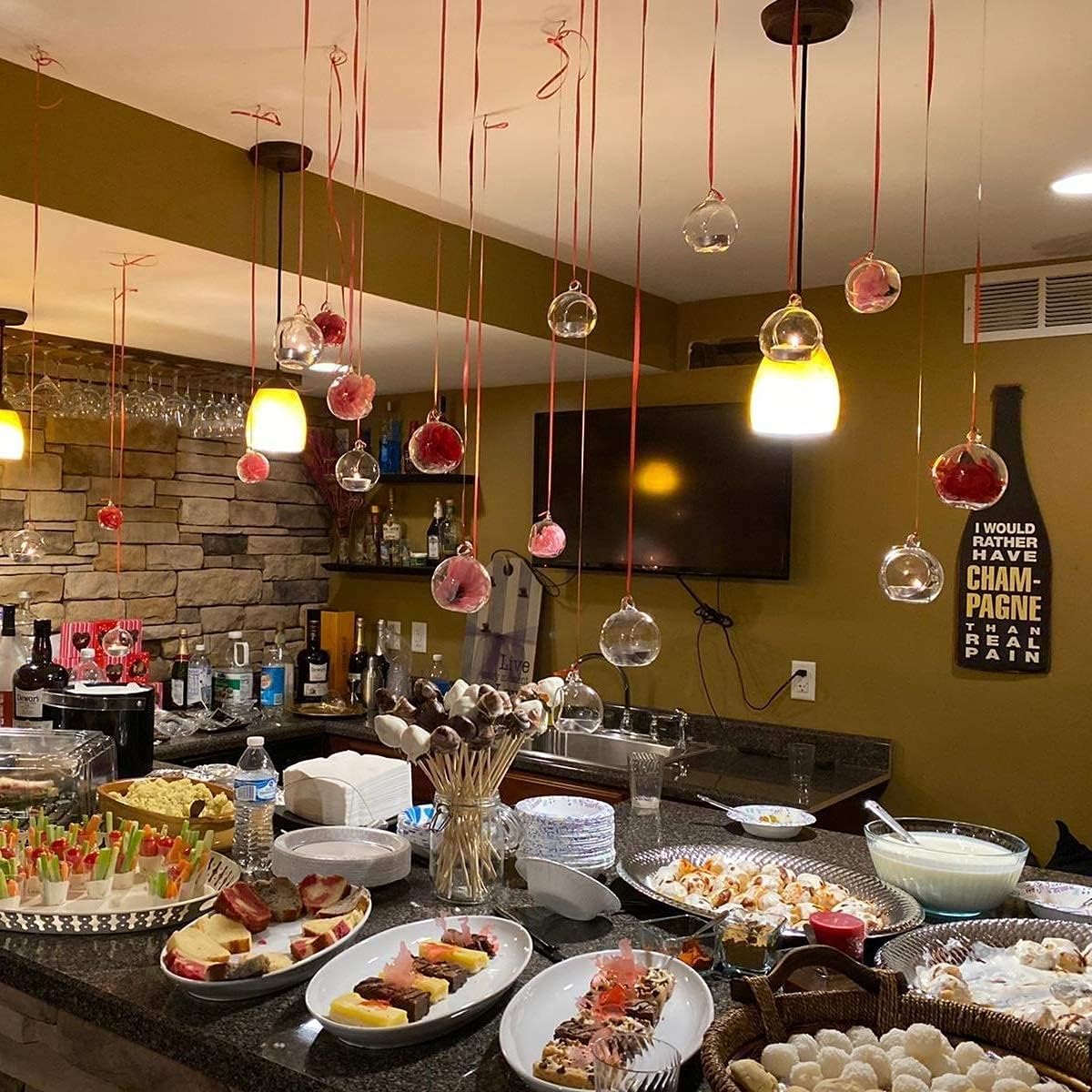 Sziqiqi Hanging Glass Globes Orbs Tea Light Candle Holders fillable with Trinkets for Wedding Ornaments, Wedding Birthday Christmas Party Centerpiece Accessory 2.36inch 30pcs +6 Extra-VerdiqueGarden