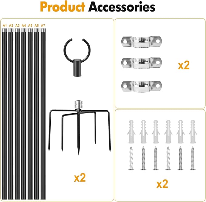 String Lights Poles Outdoor 10.3FT, 2 Pack 2 in 1 Upgraded Metal Light Poles for Hanging String Lights, Outside Lighting Stand with Hooks for Wedding, Parties, Deck, Garden, Fence Decor-VerdiqueGarden