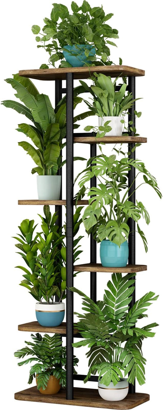 LINZINAR Plant Stand 6 Tier 7 Plant Multiple Flower Rack Holder Shelves Rack Storage Organizer Display Indoor Planter for Balcony Bedroom Patio Garden Living Room, Black-VerdiqueGarden
