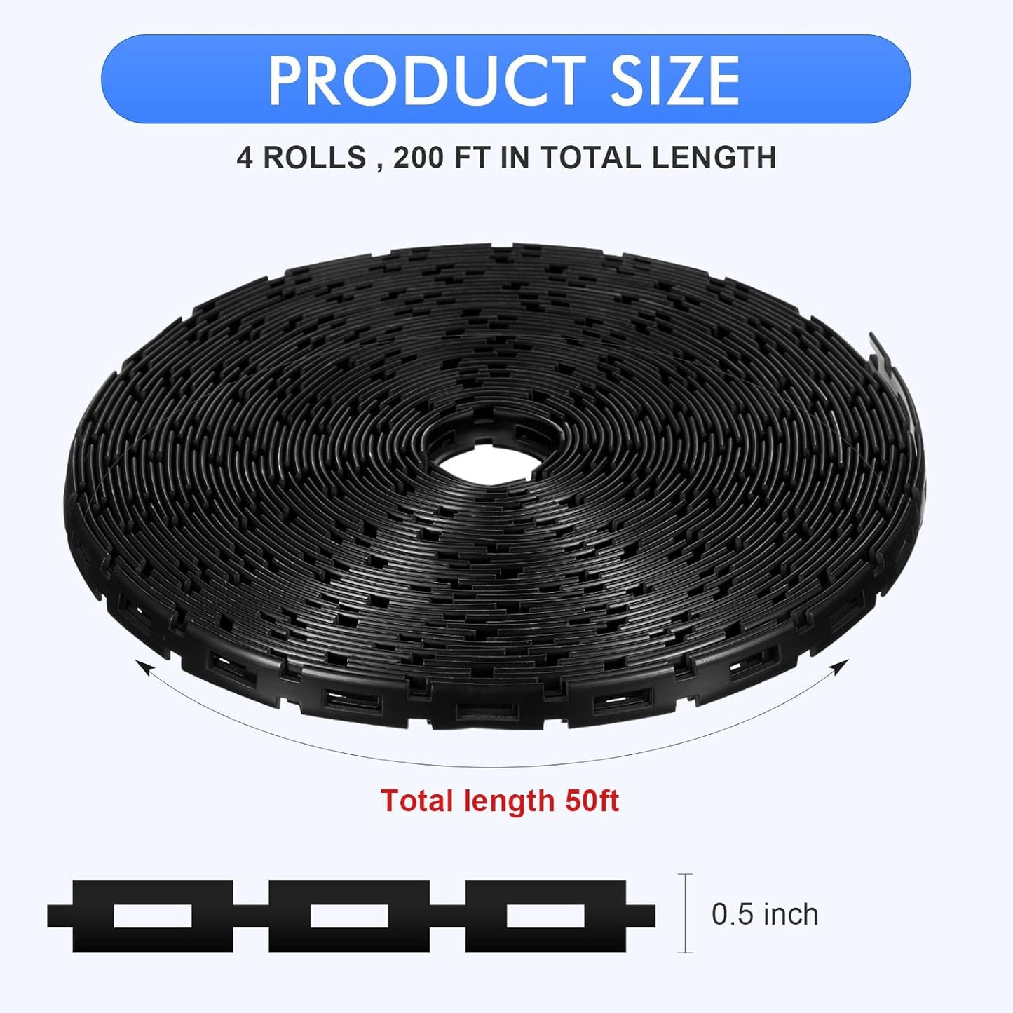 Wesiti 200 ft Plastic Chain Lock Tree Tie 1/2 Inch Wide Adjustable Tree Support Straps Plant String Swing Strap Flexible Reusable Ties for Staking for Garden Accessories-VerdiqueGarden