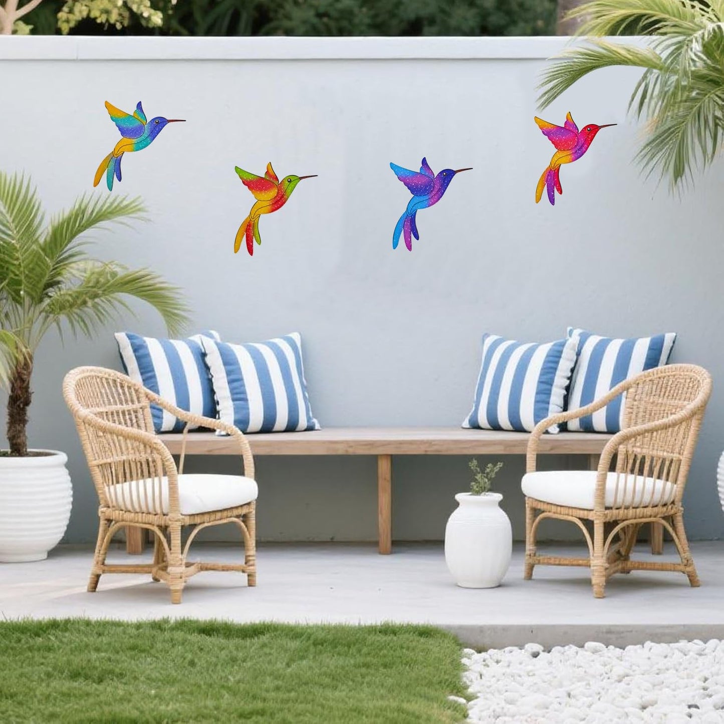 Metal Hummingbird Wall Decor,Outdoor Fence Birds Art Decoration,Hanging Decorations for Garden,Yard,Patio Balcony,Great Gifts for Family Friends(4 Pack)-VerdiqueGarden