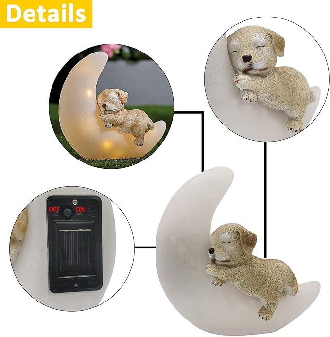 Garden Dog Statues Outdoor Decor, Solar Powered Resin Lawn Ornaments with 8 LEDs Warm White, Outdoor Decoration for Patio Yard Lawn Porch Housewarming Garden Gift-VerdiqueGarden