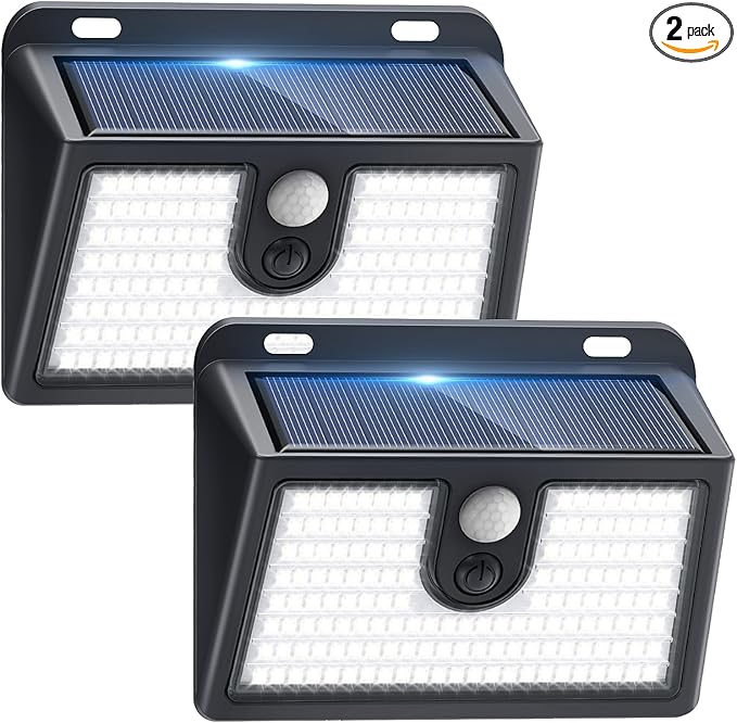 Solar Lights Outdoor Motion Sensor, 2 Pack 149 LED Waterproof Solar Powered Fence Lights, 3 Lighting Modes Security Wall Light for Outside Backyard Deck Garden Door Step Walking Dog, Cold Light 6500K-VerdiqueGarden