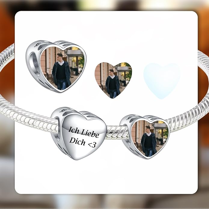 Annmors Personalized Photo Charm for Bracelet Necklaces,925 Sterling Silver Charm Love Heart Shaped Engraved Customize Picture Gift for Birthday Mother's Day Christmas,Bead Charms Jewelry for Women