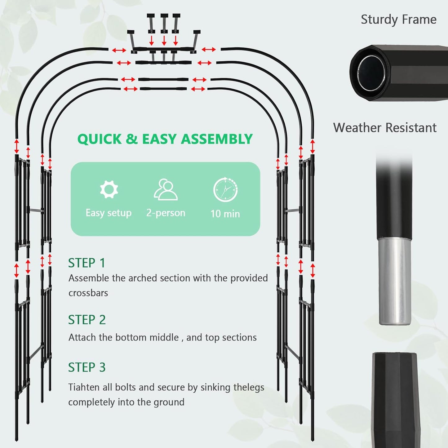 DoCred Large Tall Garden Arch Trellis for Climbing Plants Outdoor, 87in Tall Metal Garden Arbor Wedding Arches for Lawn, Party, Backyard Decoration-VerdiqueGarden