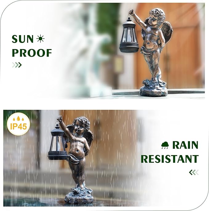 MININOVA Angel Statues Garden with Solar Lantern Outdoor Cherub Decorations Patio Yard Lawn Ornaments Housewarming Gifts for Mom Grandma Women-VerdiqueGarden