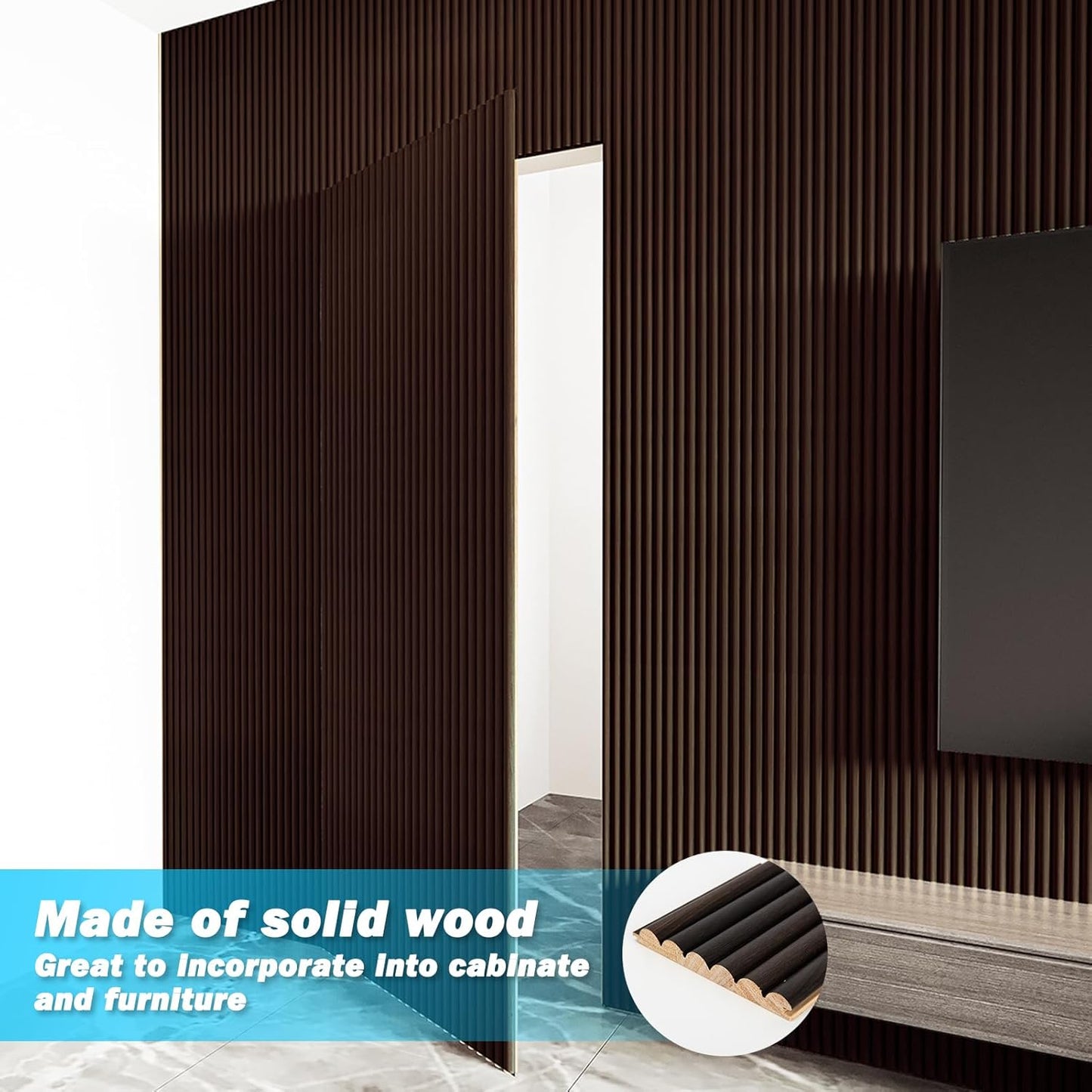 Art3d Fluted Wood Panel for Wall and Ceiling, Beaded Accent molding for Home Decoration, Pack of 4pcs + 1pc End-Trim, Size 108 x 5.7in.- Beaded Smoked Oak-VerdiqueGarden