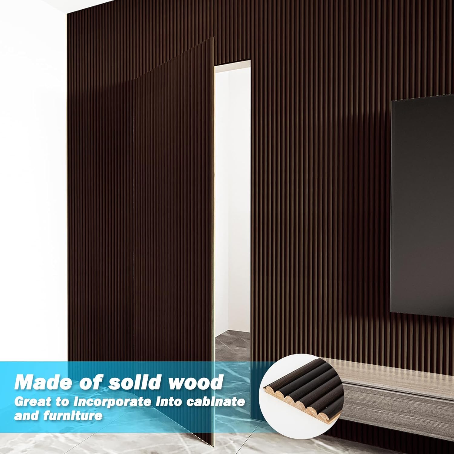 Art3d Fluted Wood Panel for Wall and Ceiling, Beaded Accent molding for Home Decoration, Pack of 4pcs + 1pc End-Trim, Size 108 x 5.7in.- Beaded Smoked Oak-VerdiqueGarden