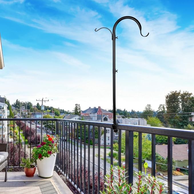 WOSIBO Three Span Deck Hook, 37 Inches Deck Bird Feeder Pole, Hanging Baskets Porch Multi-Hook for Deck Kit with Three Branches for Plant Hangers, Lanterns, Wind Chimes and More-VerdiqueGarden