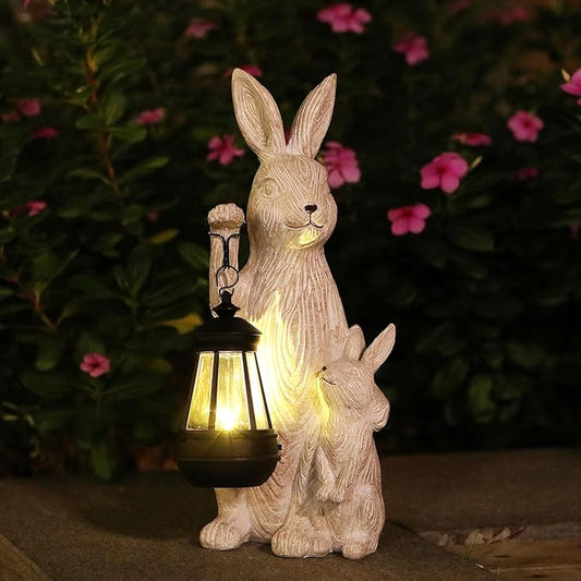 Solar Garden Statues Bunny Decor with LED Lights Home Decorations Outdoor Garden Rabbit Statue for Patio, Balcony, Yard, Lawn Ornament - Unique Housewarming Birthday Gifts for Women-VerdiqueGarden