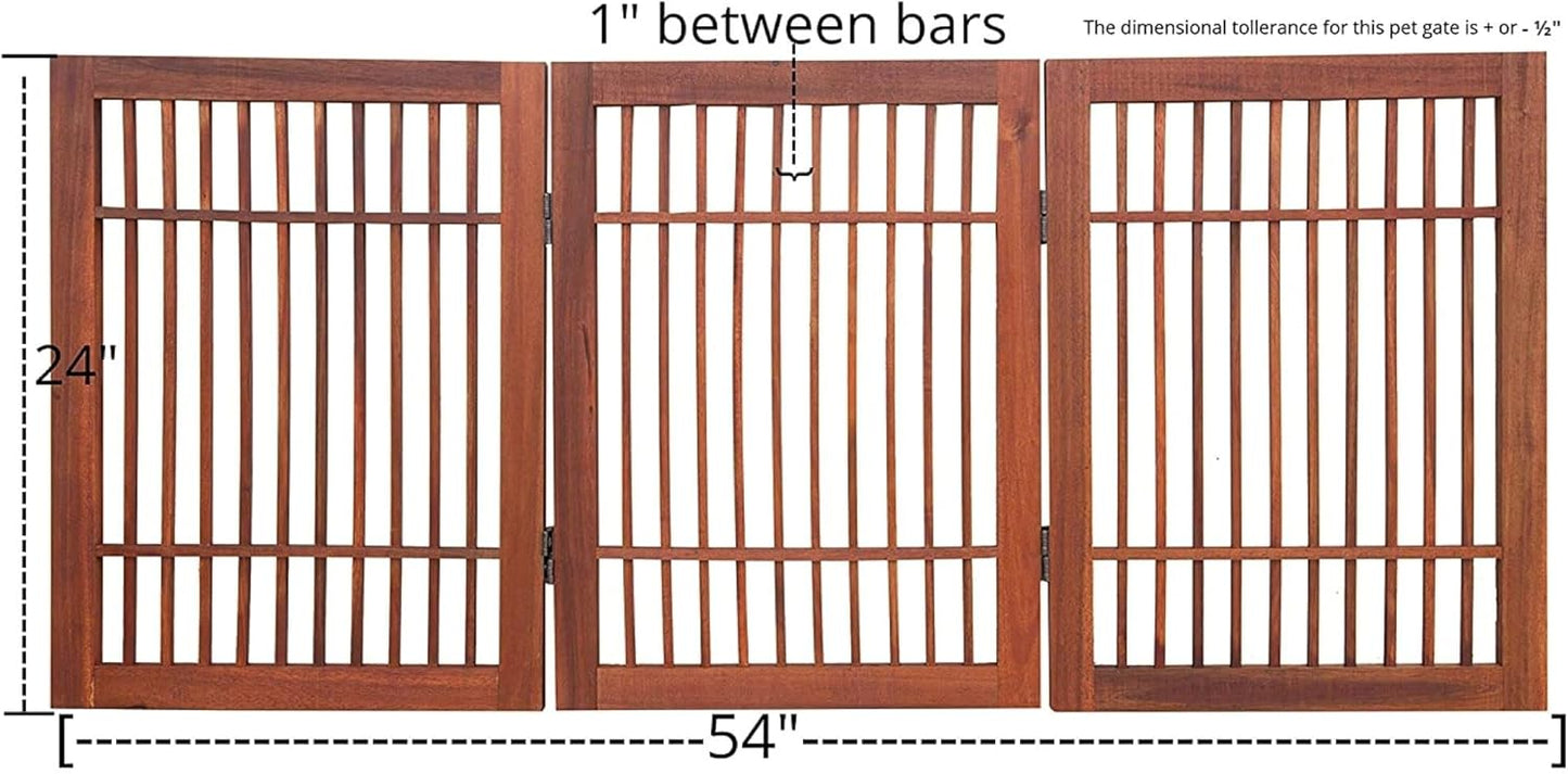 Pet Dog Gate Strong and Durable Freestanding Folding Acacia Hardwood Portable Wooden Fence Indoors or Outdoors by Urnporium (Brown Pet Gate, 3 Panel 24" Tall)-VerdiqueGarden