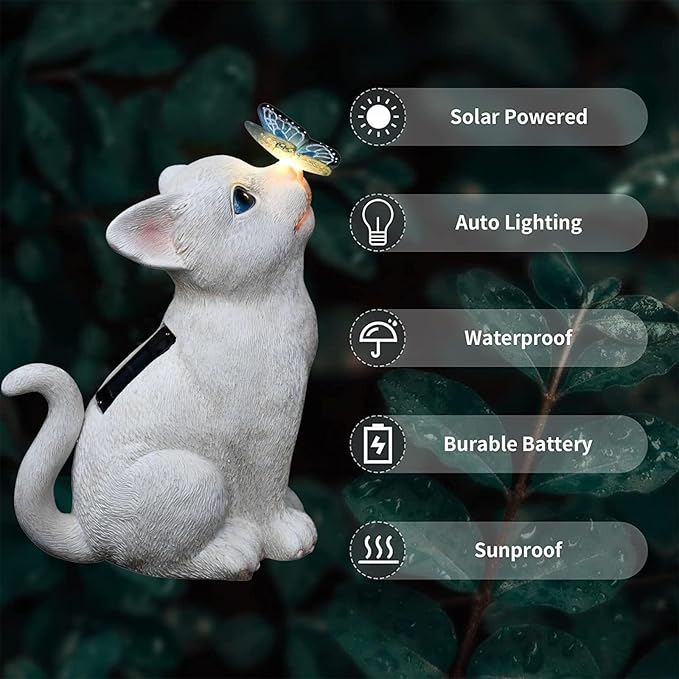 Cat Garden Figurines Outdoor Decor Solar Statue with LED Lights for Patio Lawn Yard Art Decoration Housewarming Garden Gift-VerdiqueGarden