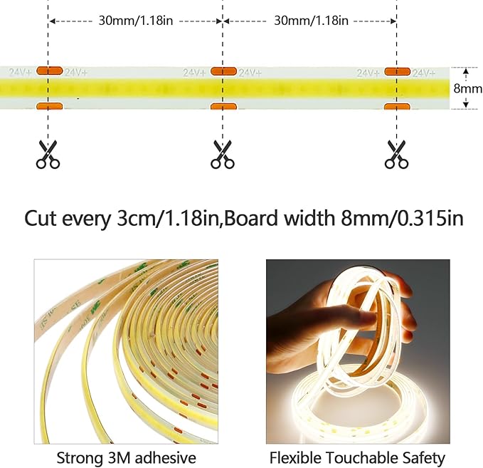 10M/32.8ft 24V COB LED Strip Light Waterproof IP65 Natural White 4000K Uniform Glow 3840LEDs CRI 93+ Flexible LED Tape Lights for DIY Cabinet Bedroom Kitchen Home Decor(No Power Supply)-VerdiqueGarden
