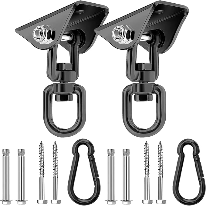 Heavy Duty Hammock Hanging Kit, 360° Rotating 1200 lb Swing Hangers for Hammock Chair Stand, Seat, Porch Swing, Yoga, Tree, Ceiling Mount, Indoor Outdoor Hanging Hardware Black | Pack of 2-VerdiqueGarden