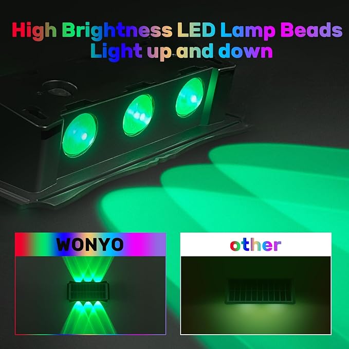 6LEDs Multi-Color Solar Wall Lights, Up and Down Lighting Solar Outdoor Light Waterproof IP65, Solar Fence Light for Yard Deck Garden Garage Walkway Porch Christmas Decorations (4 Pack)-VerdiqueGarden